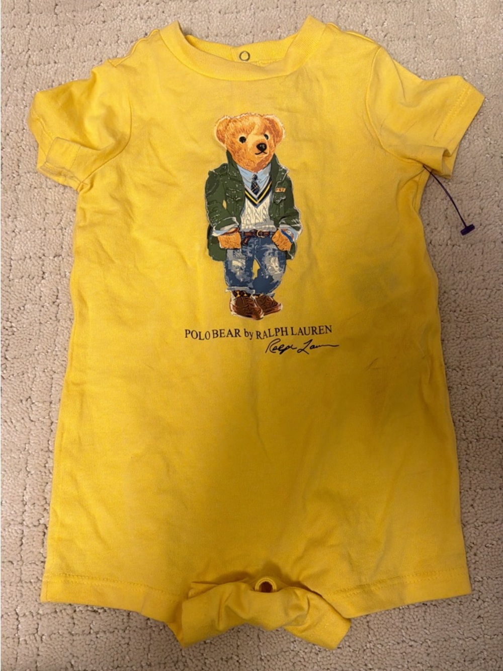 Ralph Lauren Yellow Polo Bear Short-Sleeve One-Piece